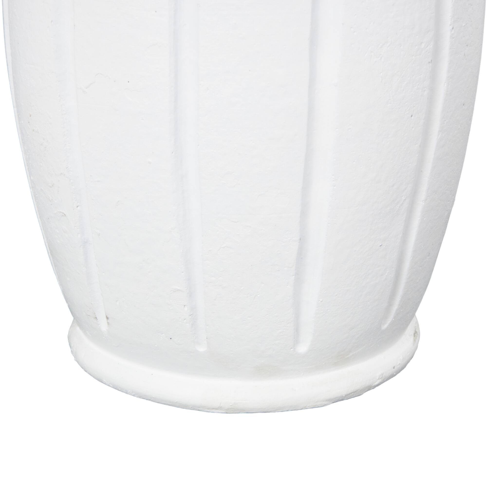 20" White Magnesium Oxide Decorative Vase with Light Brown Beads & Carved Grooves
